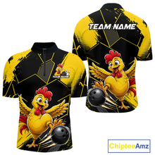 Load image into Gallery viewer, Custom Black &amp; Yellow Funny Chicken Bowling Shirt for Men Bowling Team Jersey Polo &amp; Quarter-Zip QZT1010
