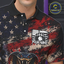 Load image into Gallery viewer, Polo shirt with American flag design and snake graphic, featuring a brand logo in the corner.