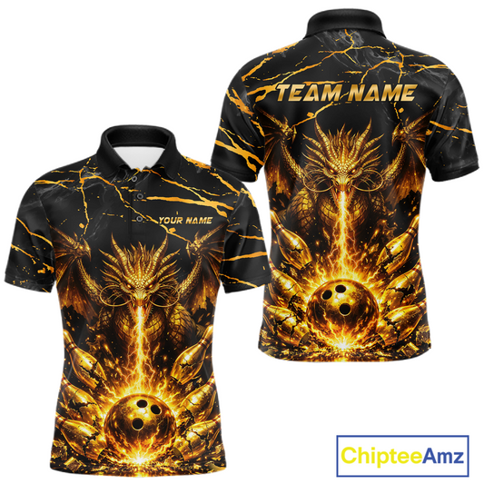 Custom Black and Gold Bowling Shirt Dragon Bowling Jersey League for Men Polo & 1/4-Zip Outfit QZT834