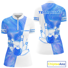 Load image into Gallery viewer, Bowling-themed sports jersey with blue and white design on a white background, featuring 'Chiptee Amz' branding.