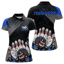 Load image into Gallery viewer, Custom Blue Funny Bowling Shirt Crazy Bowling Jersey Women Polo &amp; 1/4 Zip Bowling Outfit QZT785