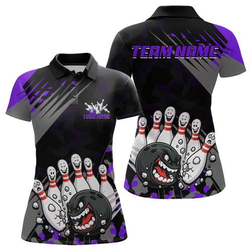 Custom Purple Funny Bowling Shirt Crazy Bowling Jersey Women Polo & 1/4 Zip Bowling Outfit QZT785