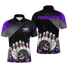 Load image into Gallery viewer, Custom Purple Funny Bowling Shirt Crazy Bowling Jersey Men Polo &amp; 1/4 Zip Bowling Outfit QZT785