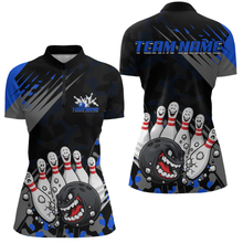 Load image into Gallery viewer, Custom Blue Funny Bowling Shirt Crazy Bowling Jersey Women Polo &amp; 1/4 Zip Bowling Outfit QZT785