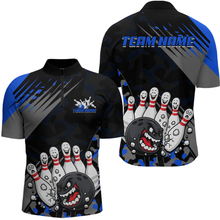 Load image into Gallery viewer, Custom Blue Funny Bowling Shirt Crazy Bowling Jersey Men Polo &amp; 1/4 Zip Bowling Outfit QZT785