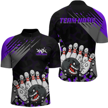 Load image into Gallery viewer, Custom Purple Funny Bowling Shirt Crazy Bowling Jersey Men Polo &amp; 1/4 Zip Bowling Outfit QZT785