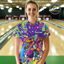 Load image into Gallery viewer, Custom Funny Graffiti Dinosaur Bowling Shirt Polo &amp; 1/4 Zip Bowling Jersey for Women Bowling Outfit QZT795
