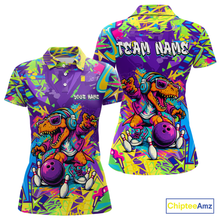 Load image into Gallery viewer, Custom Funny Graffiti Dinosaur Bowling Shirt Polo &amp; 1/4 Zip Bowling Jersey for Women Bowling Outfit QZT795