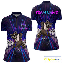 Load image into Gallery viewer, Bowling jersey with raccoon design and customizable text on a white background