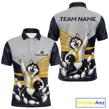 Load image into Gallery viewer, Polo shirt with husky design and customizable text on a white background