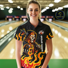 Load image into Gallery viewer, Custom Orange Flame Skull Bowling Shirt for Women Bowling Jersey League Bowling Gifts QZT842