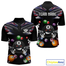 Load image into Gallery viewer, Custom Funny American Flag 8 Ball Pool Shirt for Men Billiard Jersey Polo &amp; 1/4 Zip Billiard Shirt BHT16