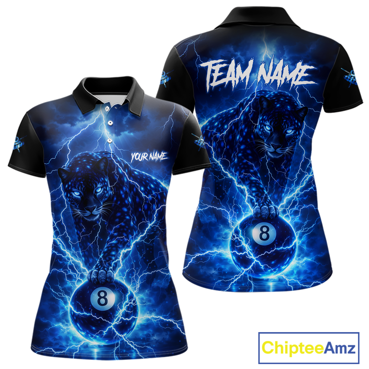 Peronalized Blue Thunder Lightning Leopard Custom Billiard Shirt for Women 8 Ball Billiard Jersey BHT17