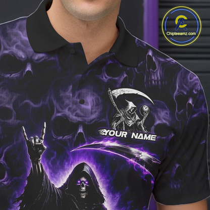 Custom Grim Reaper Bowling Shirt for Men Skull Pattern Bowling Jersey Polo &1/4 Zip QZT978