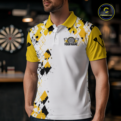 Custom Funny Beer Dart Shirt Argyle Dart Team Jersey for Men Dartboard Polo & Quarter-Zip Shirts DHT14