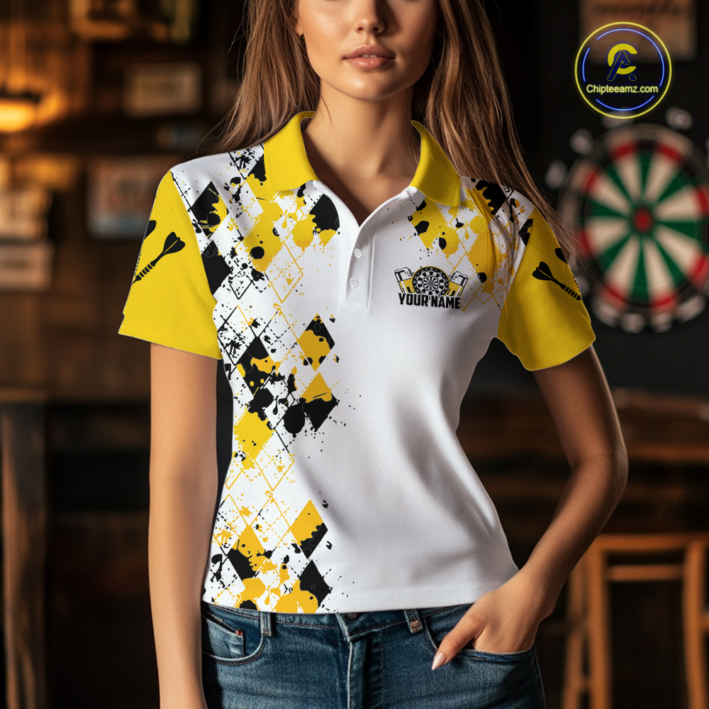 Custom Funny Beer Dart Shirt Argyle Dart Team Jersey for Women Dartboard Polo & Quarter-Zip Shirts DHT14
