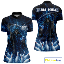 Load image into Gallery viewer, Blue Thunder Lightning Bowling Shirt for Women Bowling League Jersey Polo &amp; Quarter-Zip Bowling Outfit QZT932