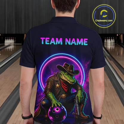 Custom Neon Cowboy Alliagator Bowling Shirt for Men Bowling Team Jersey Polo & Quarter-Zip Bowling Outfit QZT1013