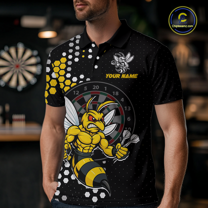Custom Funny Bee Dart Team Shirt for Men Dart League Jersey Polo & 1/4-Zip Dartboard Shirt Outfit DHT17