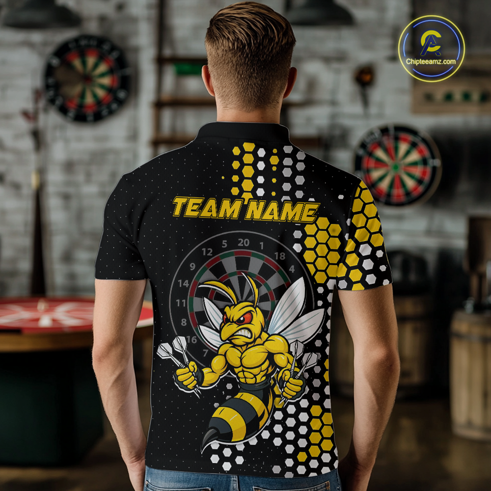 Custom Funny Bee Dart Team Shirt for Men Dart League Jersey Polo & 1/4-Zip Dartboard Shirt Outfit DHT17