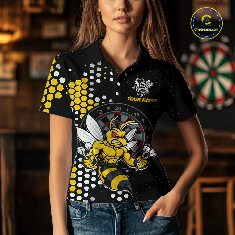Custom Funny Bee Dart Team Shirt for Women Dart League Jersey Polo & 1/4-Zip Dartboard Shirt Outfit DHT17