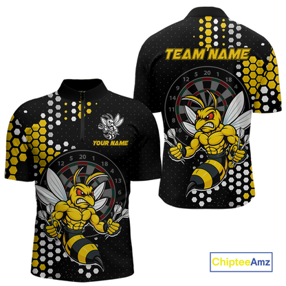 Custom Funny Bee Dart Team Shirt for Men Dart League Jersey Polo & 1/4-Zip Dartboard Shirt Outfit DHT17