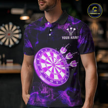 Load image into Gallery viewer, Custom Purple Flame Neon Dart Shirts Wings Dart Jersey Dartboard Shirt for Men DHT21
