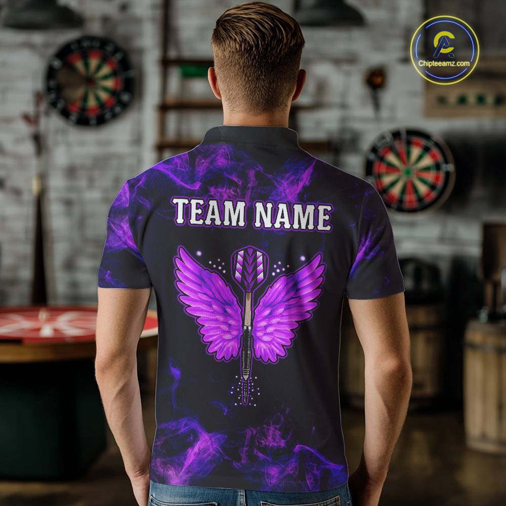 Custom Purple Flame Neon Dart Shirts Wings Dart Jersey Dartboard Shirt for Men DHT21