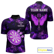 Load image into Gallery viewer, Custom Purple Flame Neon Dart Shirts Wings Dart Jersey Dartboard Shirt for Men DHT21