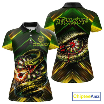 Yellow & Green Cobra Snake Dart Shirts for Women Custom Dart Team Jersey Polo & 1/4-Zip Dart Outfit DHT22