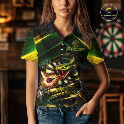Yellow & Green Cobra Snake Dart Shirts for Women Custom Dart Team Jersey Polo & 1/4-Zip Dart Outfit DHT22