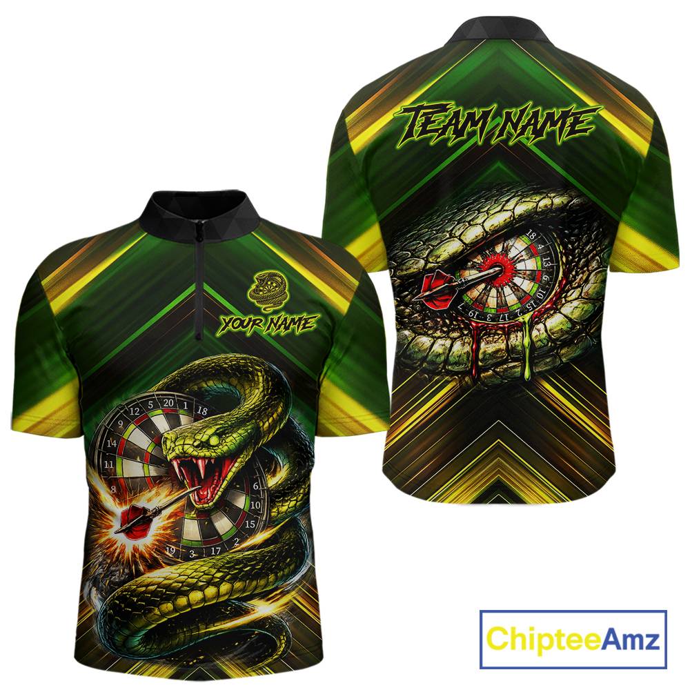 Yellow & Green Cobra Snake Dart Shirts for Men Custom Dart Team Jersey Polo & 1/4-Zip Dart Outfit DHT22