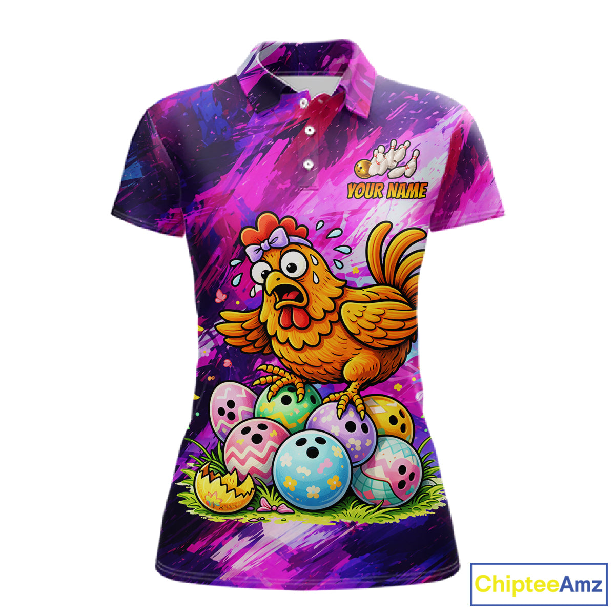 Custom Funny Chicken Bowling Team Shirt for Women Easter Bowling League Jersey Polo & 1/4-Zip QZT939