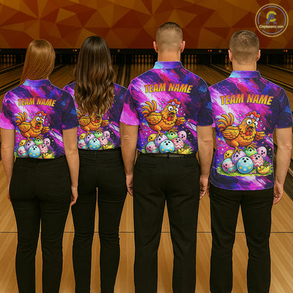 Custom Funny Chicken Bowling Team Shirt for Women Easter Bowling League Jersey Polo & 1/4-Zip QZT939
