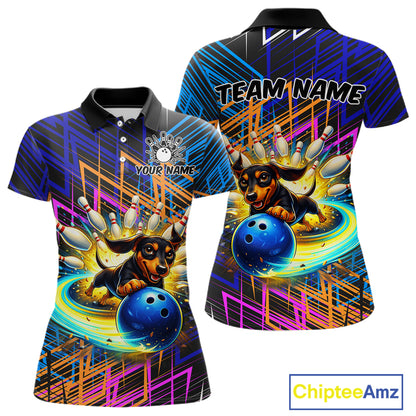Funny Dachshund Bowling Shirt Custom Bowling Team Jersey for Women Polo & 1/4-Zip Bowling Outfit QZT941