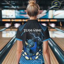 Load image into Gallery viewer, Custom Funny Blue Rhino Bowling Team Shirt for Women Bowling Jersey Polo, Quarter-Zip Outfit QZT805
