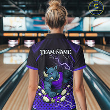 Load image into Gallery viewer, Custom Funny Purple Rhino Bowling Team Shirt for Women Bowling Jersey Polo, Quarter-Zip Outfit QZT805
