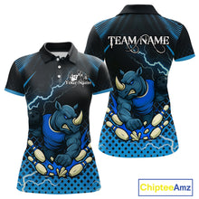 Load image into Gallery viewer, Custom Funny Blue Rhino Bowling Team Shirt for Women Bowling Jersey Polo, Quarter-Zip Outfit QZT805