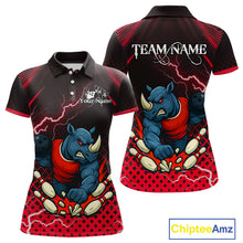 Load image into Gallery viewer, Custom Funny Red Rhino Bowling Team Shirt for Women Bowling Jersey Polo, Quarter-Zip Outfit QZT805