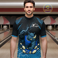 Load image into Gallery viewer, Custom Funny Blue Rhino Bowling Team Shirt for Men Bowling Jersey Polo, Quarter-Zip Outfit QZT805