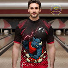 Load image into Gallery viewer, Custom Funny Red Rhino Bowling Team Shirt for Men Bowling Jersey Polo, Quarter-Zip Outfit QZT805