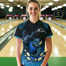 Load image into Gallery viewer, Custom Funny Blue Rhino Bowling Team Shirt for Women Bowling Jersey Polo, Quarter-Zip Outfit QZT805