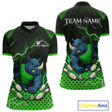 Load image into Gallery viewer, Custom Funny Green Rhino Bowling Team Shirt for Women Bowling Jersey Polo, Quarter-Zip Outfit QZT805