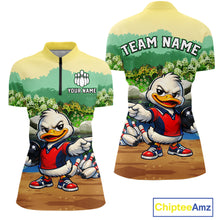 Load image into Gallery viewer, Custom Funny Duck Bowling Shirt Polo &amp; Quarter-Zip Bowling Team Jersey for Women QZT859