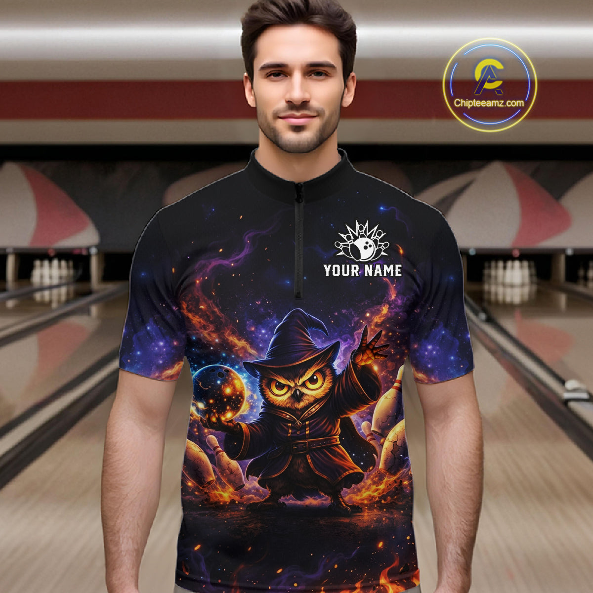 Custom Witch Owl Bowling Team Shirt Funny Bowling League Jersey Outfit for Men QZT864