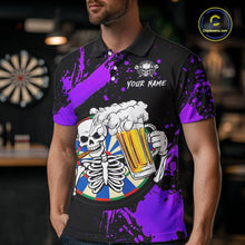 Load image into Gallery viewer, Custom Purple Skeleton Dart Jersey for Team Polo &amp; 1/4 Zip Beer Dartboard Shirts Dart Jerseys Gift for Men DHT3