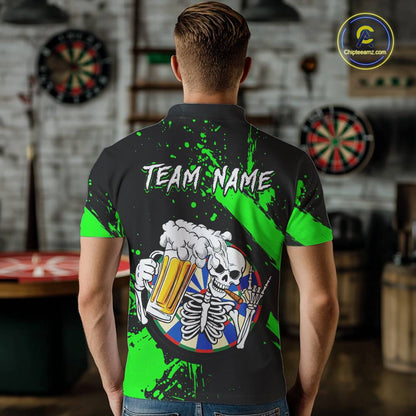 Custom Green Skeleton Dart Jersey for Team Polo & 1/4 Zip Beer Dartboard Shirts Dart Jerseys Gift for Men DHT3