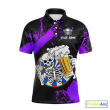 Load image into Gallery viewer, Custom Purple Skeleton Dart Jersey for Team Polo &amp; 1/4 Zip Beer Dartboard Shirts Dart Jerseys Gift for Men DHT3