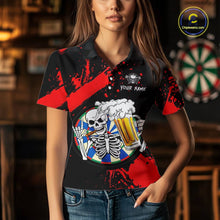 Load image into Gallery viewer, Custom Red Skeleton Dart Jersey for Team Polo &amp; 1/4 Zip Beer Dartboard Shirts Dart Jerseys Gift for Women DHT3