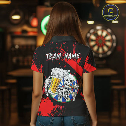Custom Red Skeleton Dart Jersey for Team Polo & 1/4 Zip Beer Dartboard Shirts Dart Jerseys Gift for Women DHT3